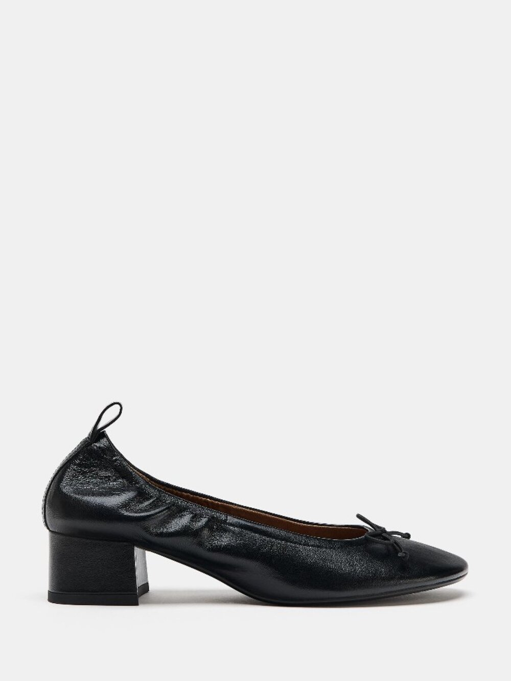 Zara LEATHER BOW HEELED BALLET FLATS